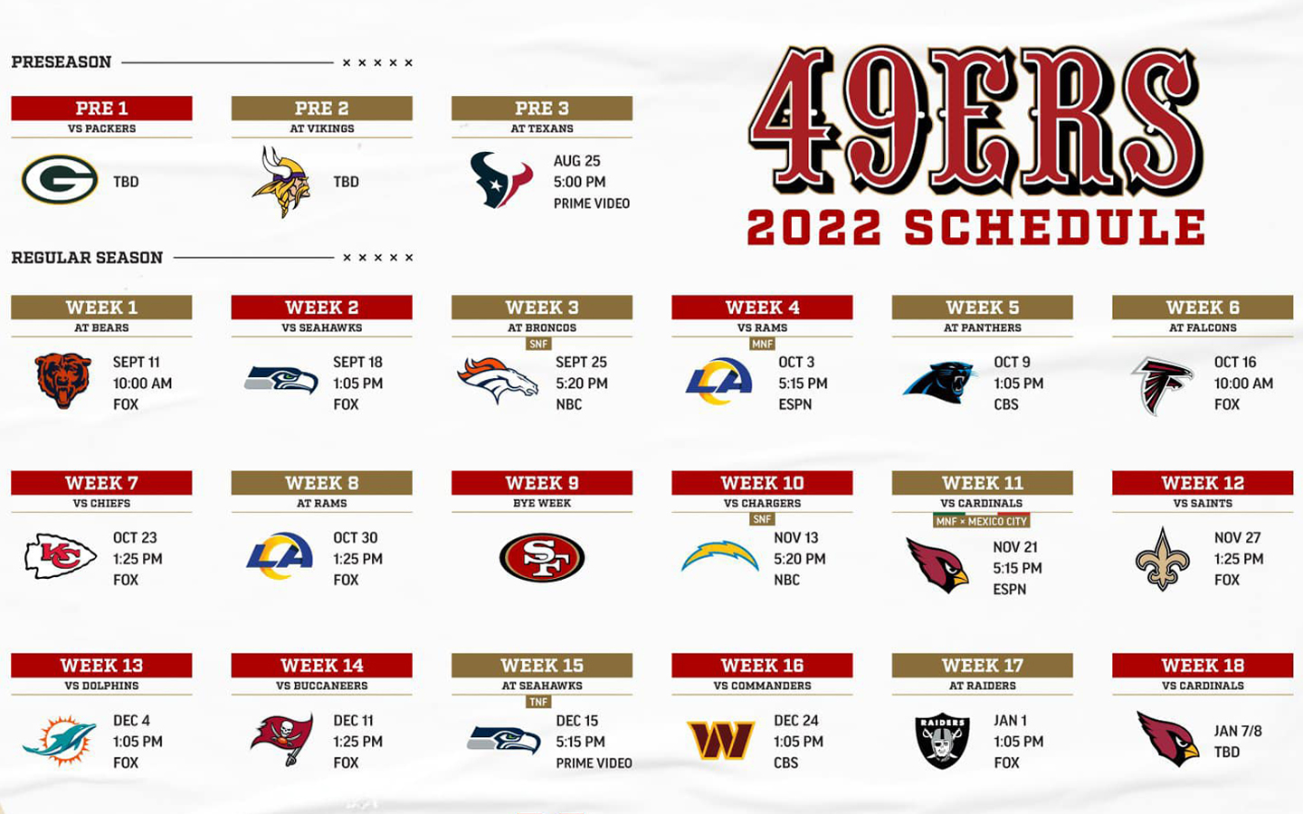 49ers 2022 Schedule Release 